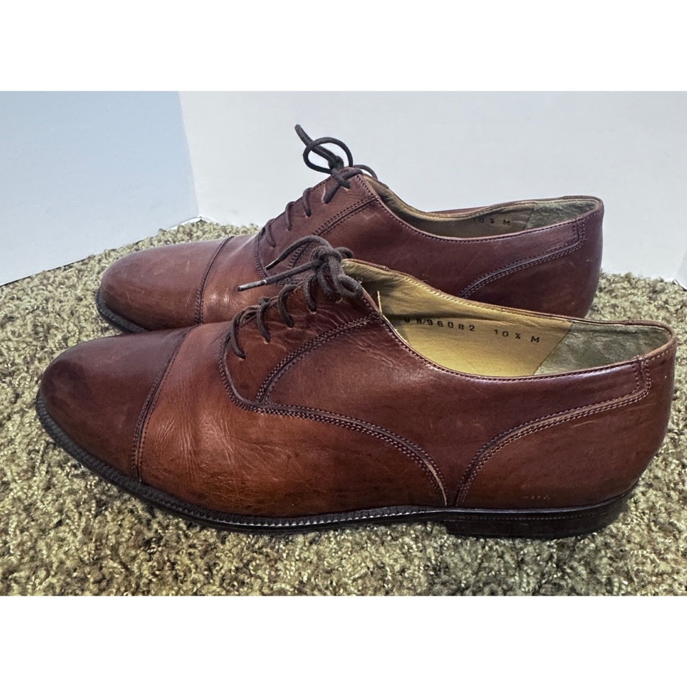 Johnston & Murphy Domani Brown Leather Cap Toe Oxford Shoes Mens 10.5 M Italy